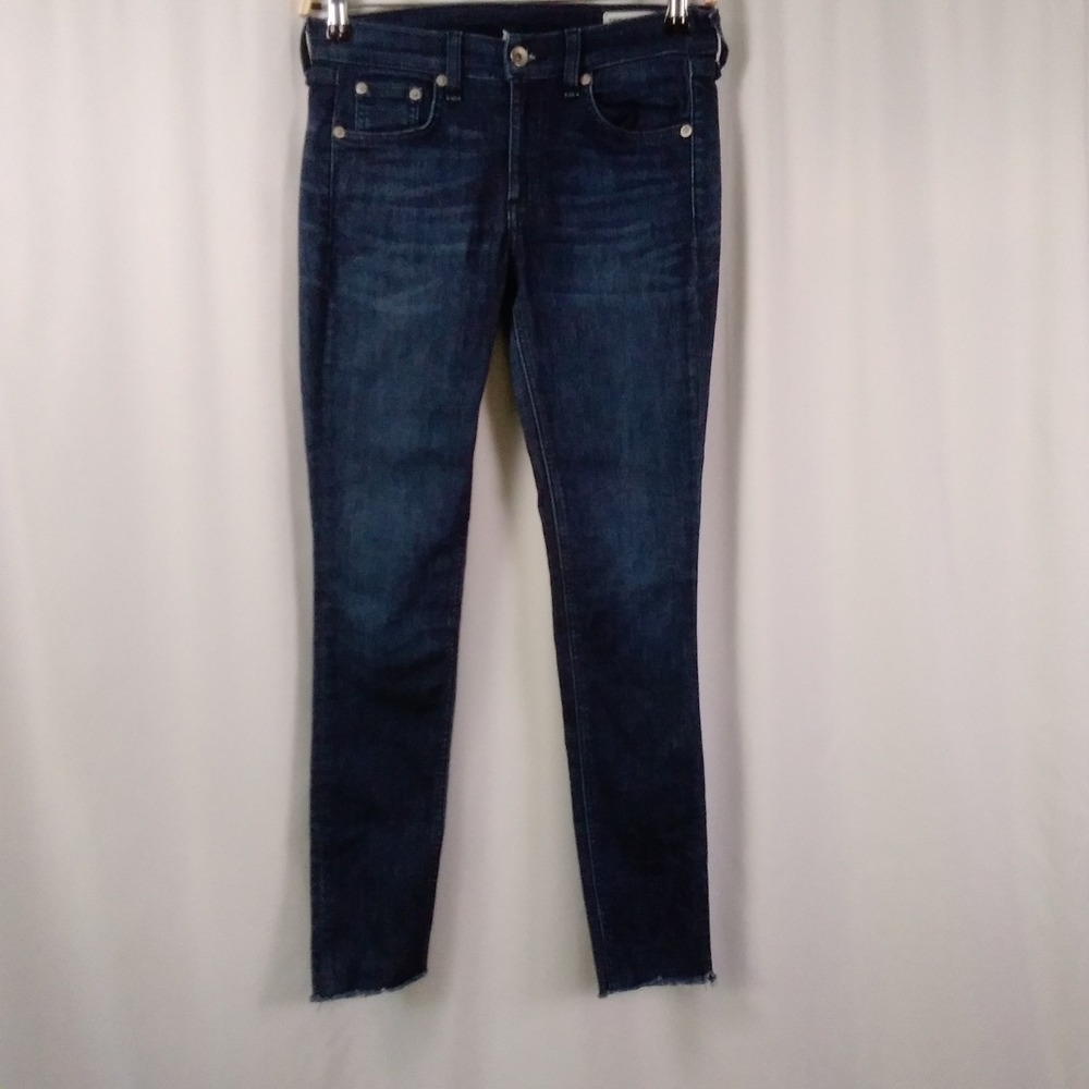 Rag & Bone Women's Ankle Skinny Jeans in Tonal River Raw Hem Whiskered Size 26